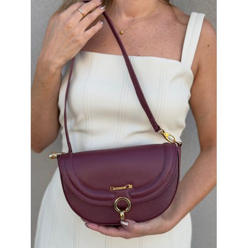 Bolsa Luna Couro Legítimo Bordô - Donna Clô