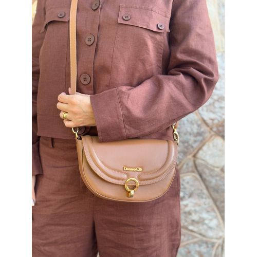 Bolsa Luna Couro Legítimo Caramelo - Donna Clô