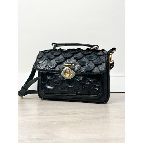 Bolsa Jordana Preta Pirarucu couro - Donna Clô