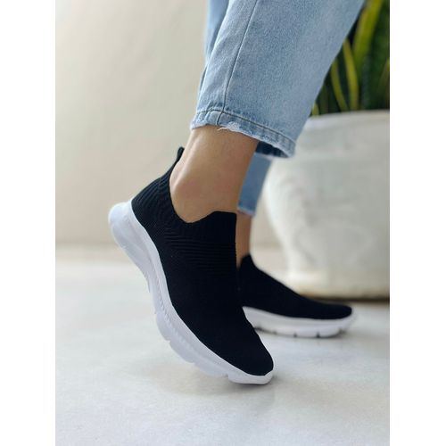 Tênis Malha Knit Preto Levíssimo Slip On