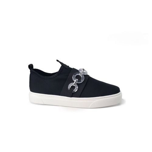 Tênis Neoprene Preto Slip On com Corrente - Donna Clô