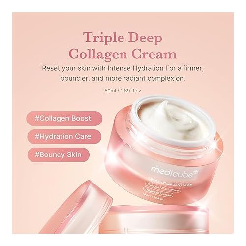 Medicube Triple Collagen Cream - Hydrating & Firming Moisturizer with Hyaluronic Acid, Premium Elastin, Shea Butter