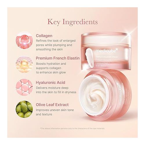 Medicube Triple Collagen Cream - Hydrating & Firming Moisturizer with Hyaluronic Acid, Premium Elastin, Shea Butter