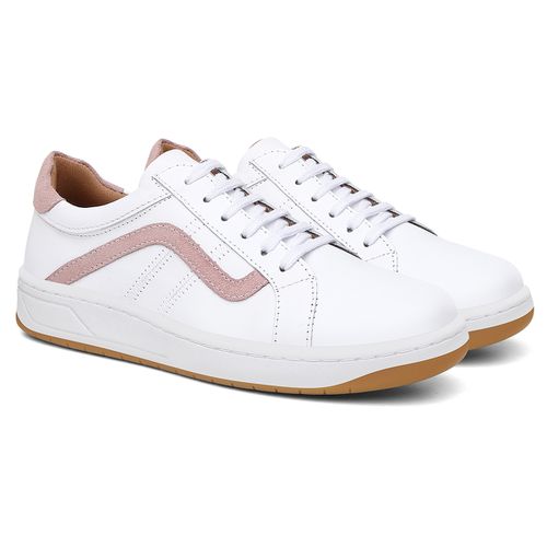 Tênis feminino em couro legítimo branco com rosa 4... - ELITEDOSPES