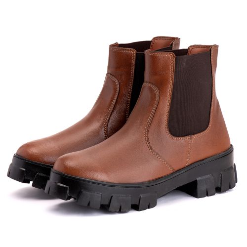 Bota Coturno Feminina Couro Legitimo Mouro - REF: ... - ESTILODR