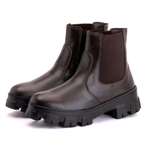 Bota Coturno Feminina Couro Legitimo Café - REF: 1... - ESTILODR