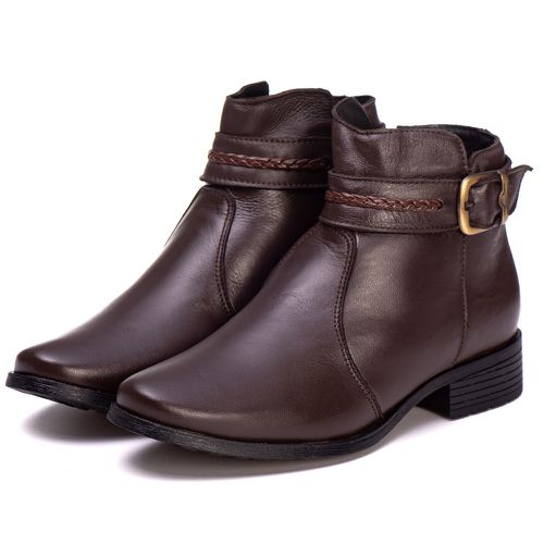 Botina Feminina Couro Legitimo Café - REF: 6104 -... - ESTILODR