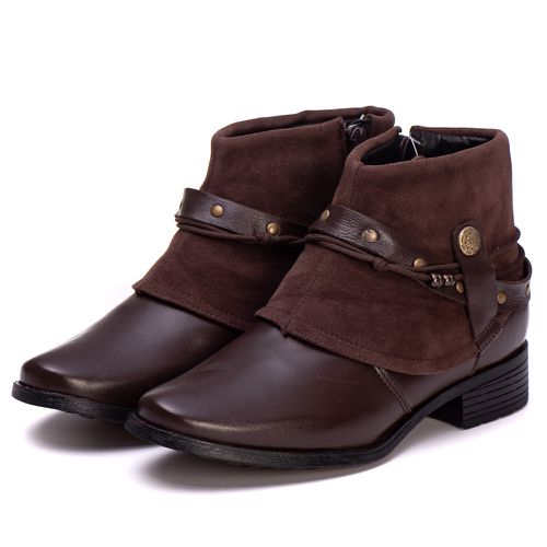 Botina Feminina Couro Legitimo Café - REF: 6105 -... - ESTILODR