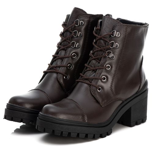 Bota Coturno Feminino Couro Legitimo Café - REF: 6... - ESTILODR