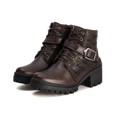 Bota Coturno Feminino Couro Legitimo Café - REF: 6... - ESTILODR