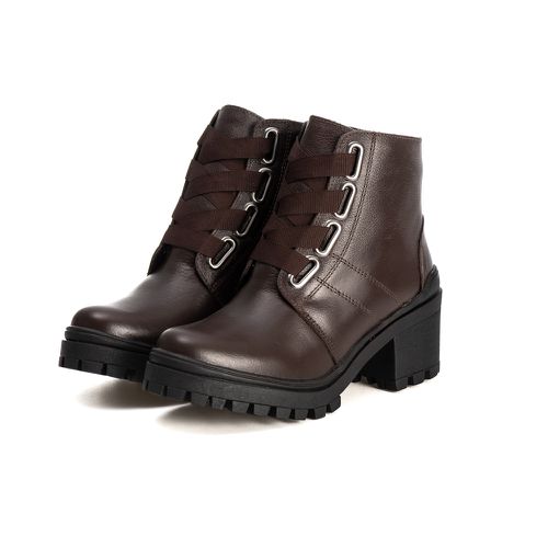 Bota Coturno Feminino Couro Legitimo Café - REF: 6... - ESTILODR