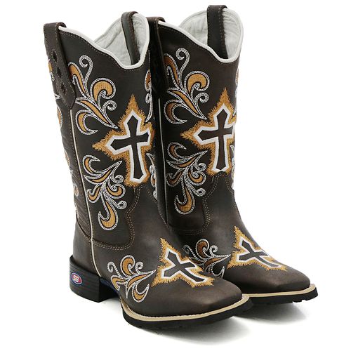 Bota Feminina Texana Country cafe Bordado Cruz Lar... - Sistema Bruto | Botas Texanas em couro