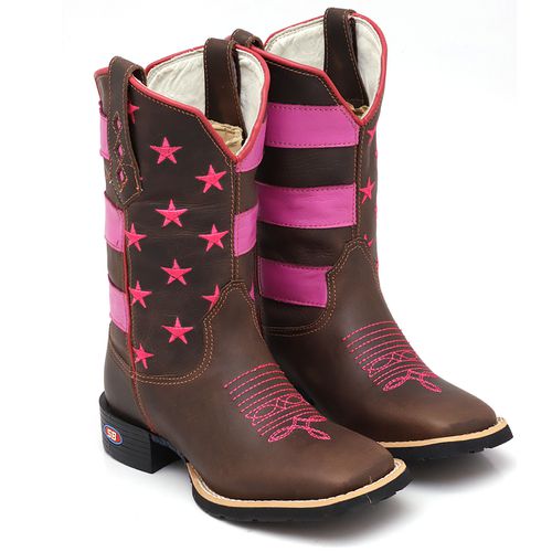 Bota Texana Bandeira Americana Rosa Feminina - Sistema Bruto | Botas Texanas em couro