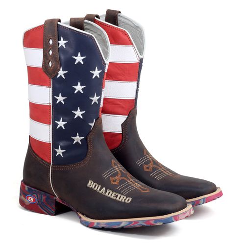 Bota Texana Boiadeiro Cano Longo Bandeira Estados ... - Sistema Bruto | Botas Texanas em couro