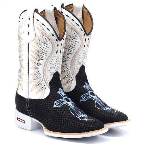 Bota Texana Cruz Azul Sola Branca - Sistema Bruto | Botas Texanas em couro