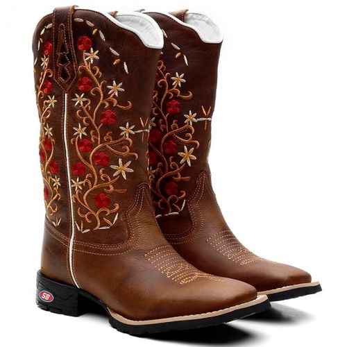Bota Texana Feminina Bordado Flores Silvestres - Sistema Bruto | Botas Texanas em couro
