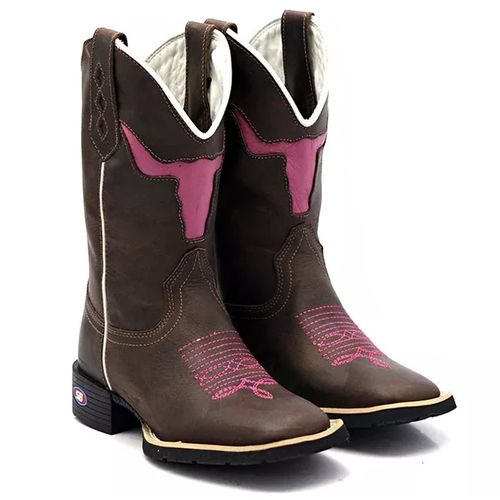 Bota Texana Feminina Cara de Touro Rosa - Sistema Bruto | Botas Texanas em couro