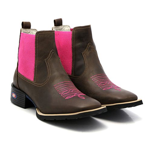 Botina Feminina Country de Elástico Rosa - Sistema Bruto | Botas Texanas em couro
