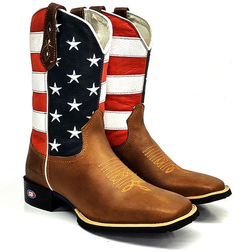 Bota Texana Country Bandeira Estados Unidos - Sistema Bruto | Botas Texanas em couro