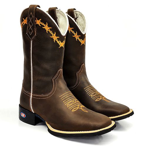 Bota Texana Rural Cano Longo Bordado Arame Farpado - Sistema Bruto | Botas Texanas em couro
