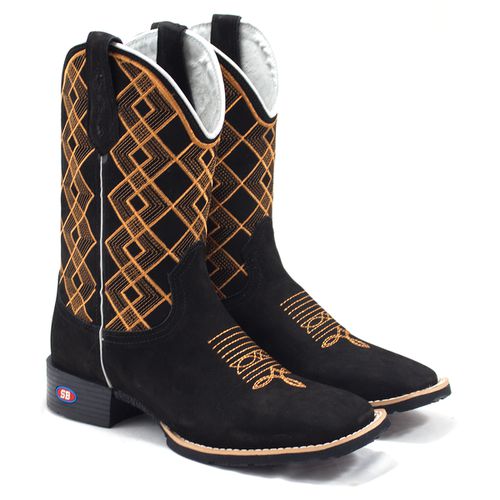 Bota Texana Cano Preto Bordado Geométrico - Sistema Bruto | Botas Texanas em couro