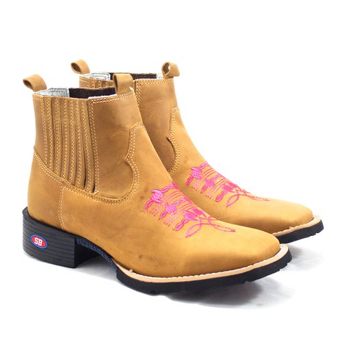 Botina Feminina Clara Base Arame Rosa - Sistema Bruto | Botas Texanas em couro