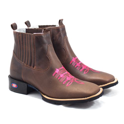 Botina Feminina Marrom Base Arame Rosa - Sistema Bruto | Botas Texanas em couro