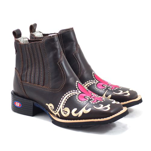 Botina Feminina Arabesco Rosa - Sistema Bruto | Botas Texanas em couro