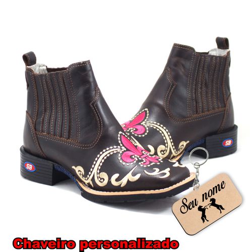Botina Feminina Arabesco Rosa + Chaveiro Personali... - Sistema Bruto | Botas Texanas em couro