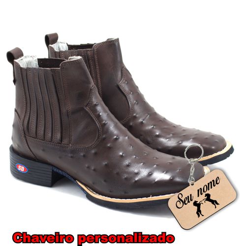 Botina Texana Avestruz Marrom + Chaveiro Personali... - Sistema Bruto | Botas Texanas em couro