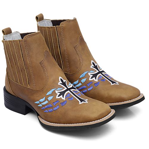 Botina Feminina Cruz Preta e Azul - Sistema Bruto | Botas Texanas em couro