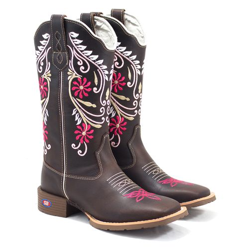 Bota Texana Flor Rosa - Sistema Bruto | Botas Texanas em couro