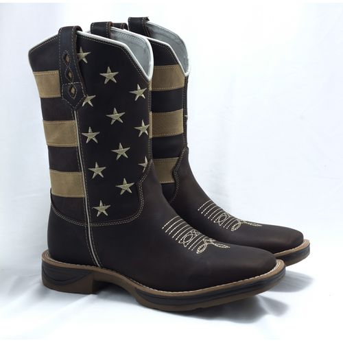 Bota Texana Marrom Cano Americano Solado Jump - Sistema Bruto | Botas Texanas em couro