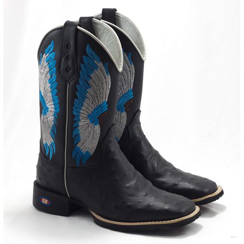 Bota Texana Preta indio Avestruz - Sistema Bruto | Botas Texanas em couro