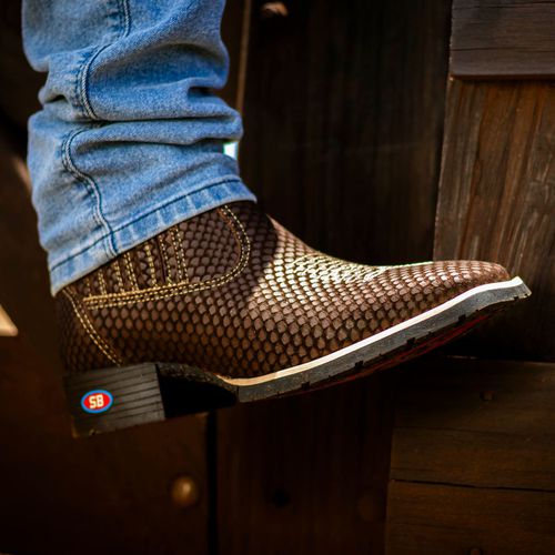 Botina Texana Hardin - Snake Marrom - Sistema Bruto | Botas Texanas em couro