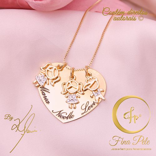Colar 3 Filhos Zircônias Azul e Rosa Fina Pele Joi... - FINA PELE Joias e Semijoias Personalizadas