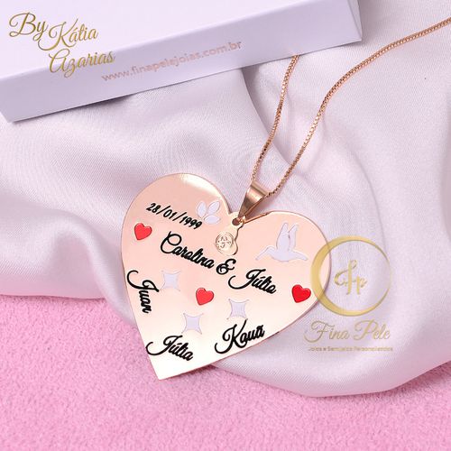 Coração Personalizado Aniversário de Casamento Fin... - FINA PELE Joias e Semijoias Personalizadas