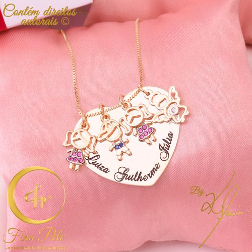 Colar Coração Filhos + Anjinho Fina Pele Joias - 0... - FINA PELE Joias e Semijoias Personalizadas