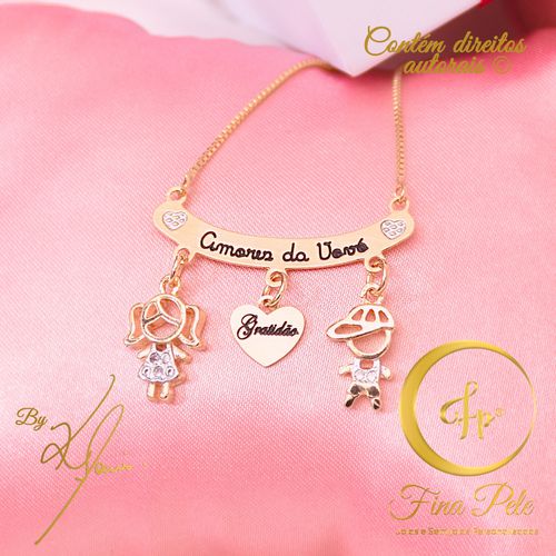 Colar canga coração + vovó Fina Pele Joias - 073 - FINA PELE Joias e Semijoias Personalizadas