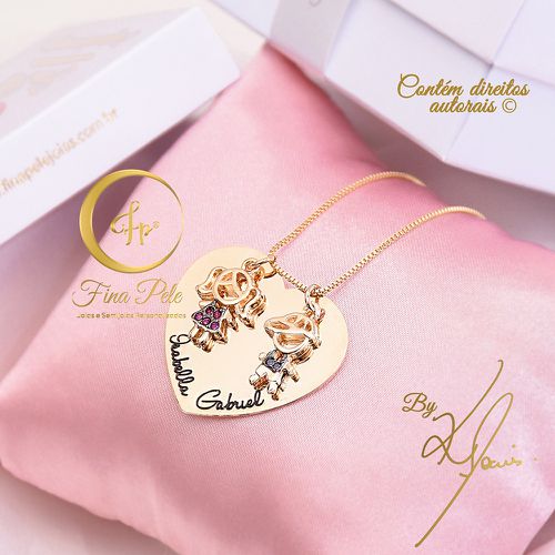 Colar 2 Filhos Zircônias Azul e Rosa Fina Pele Joi... - FINA PELE Joias e Semijoias Personalizadas