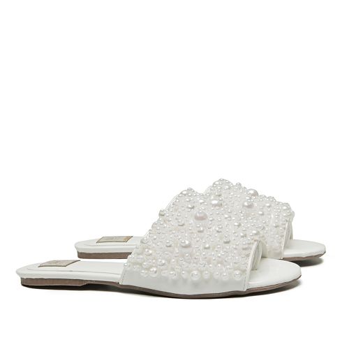 Slide Bordada Verniz Branco Infantill Gats - GATS