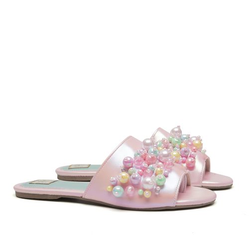 Slide Bordado Pérolas Holográfico Rosa Infantil Ga... - GATS