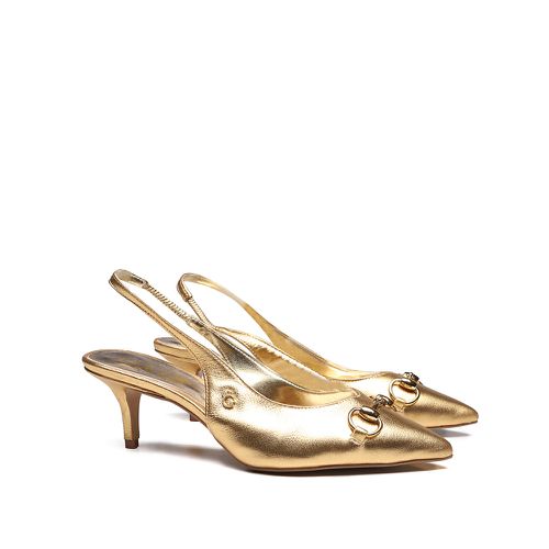 Sapato Mule Salto Baixo Slingback Ouro Gats - GATS