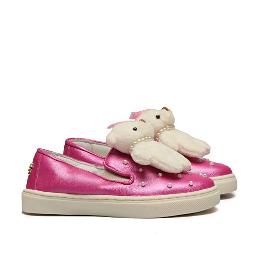 Tênis Slip On Couro Pink de Ursinho Infantil Gats - GATS