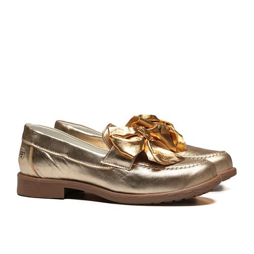 Mocassim Feminino Tratorado Laço Dourado Infantil ... - GATS