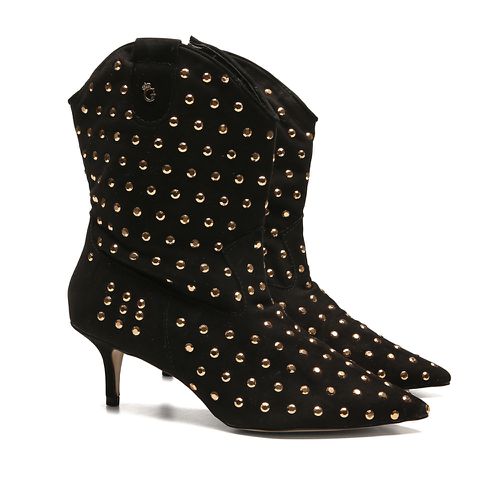 Bota Cano Baixo Celine Preta Strass - GATS
