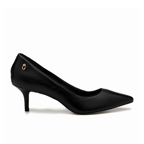 Sapato Scarpin Baixo Couro Preto - GATS