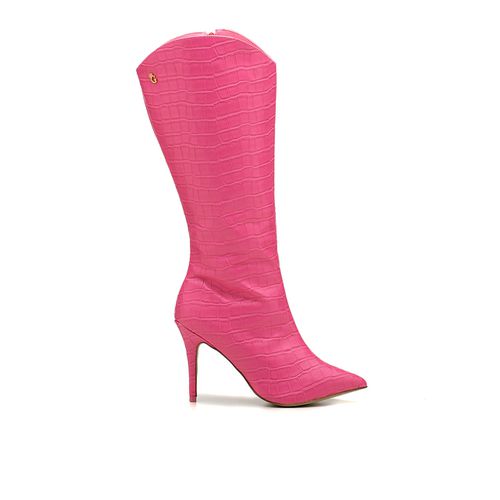 Bota Cano Longo Salto Alto Antonietta Croco Rosa - GATS