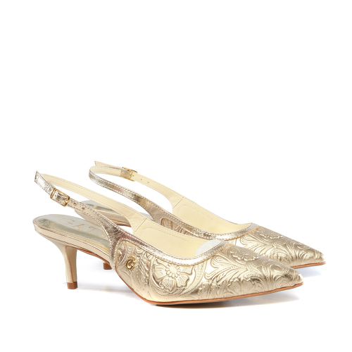 Sapato Mule Salto Baixo Estampa Dourado - GATS