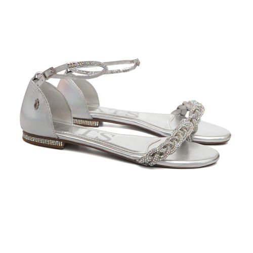Sandália Rasteira Strass Prata - GATS